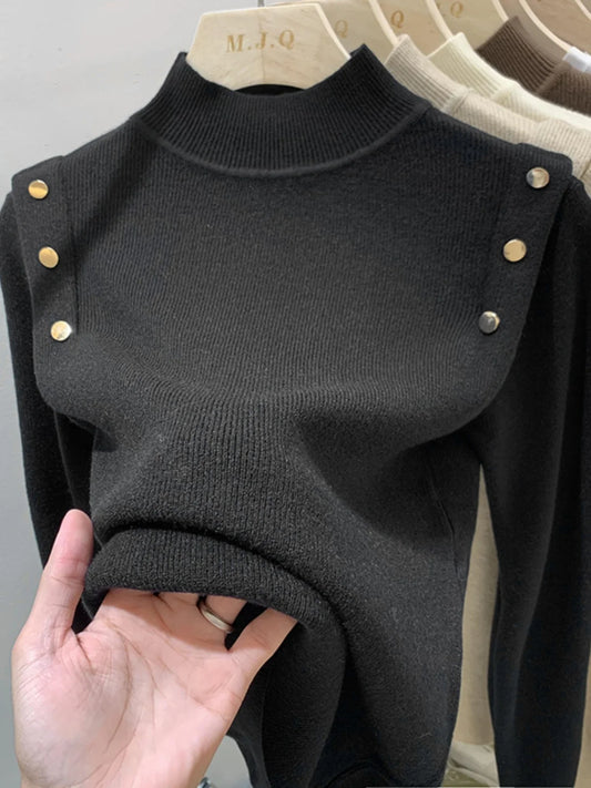 Pull à col roulé à boutons pour femmes